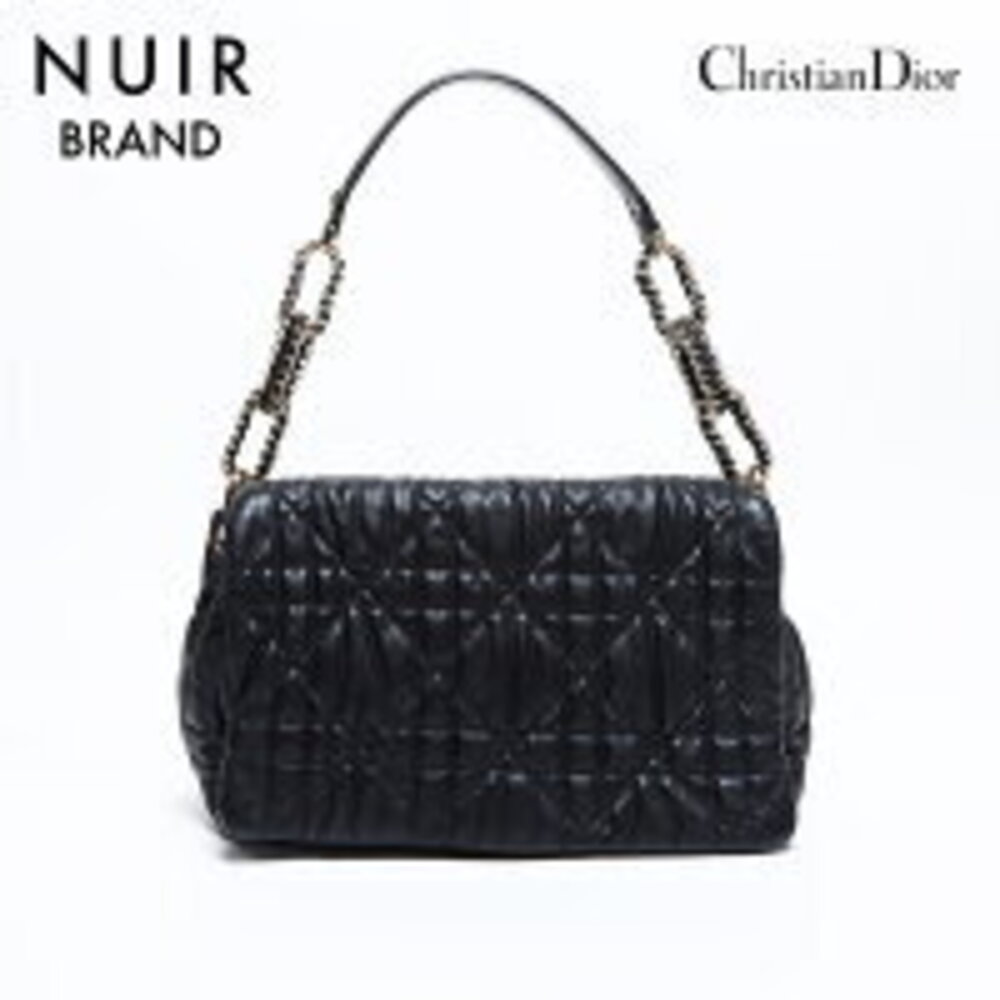 Christian Dior Cannage Flap Bag Shoulder Black